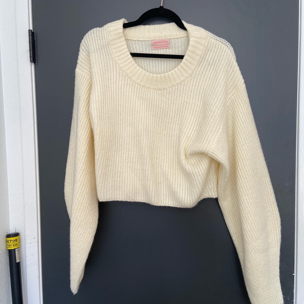 Cropped fuzzy knit sweater